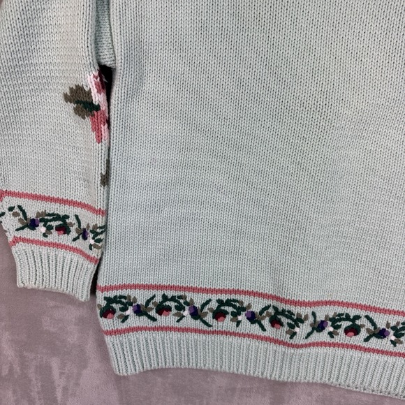 Vtg Hand Knit Charter Club Floral Cardigan Womens M Cottagecore Granny Sweater - Picture 9 of 11